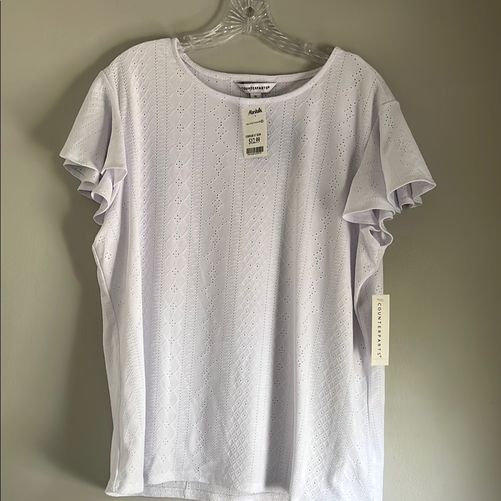 Counterparts White Short Sleeve Eyelet Top